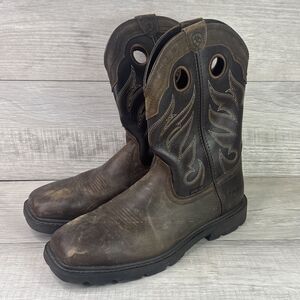 Ariat Groundwork Steel Toe Mens Sz 10.5D Bitter Brown Wide Square Toe Work Boots